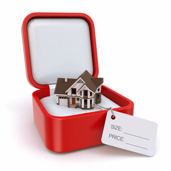 Gift box with house. Real estate concept. 3d